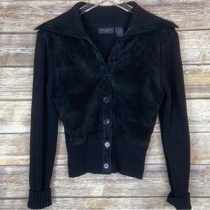 Context Leather Suede Front Rib Knit Sweater